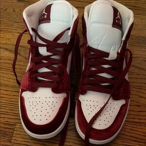 Air Jordan Red and White High-Top Sneakers